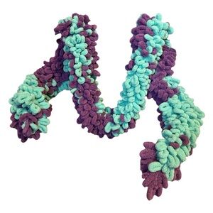 Mardi Gras teal and purple chunky loop yarn scarf. SUPER SOFT! 65” long